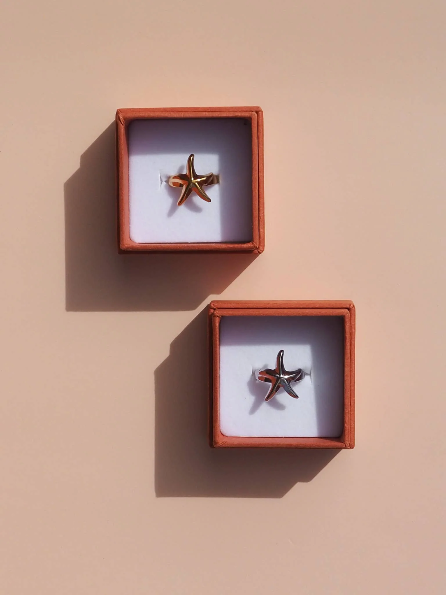 18K Gold Starfish Ring Adjustable : (Gold) 18K Gold over Surgical Steel - Image 3