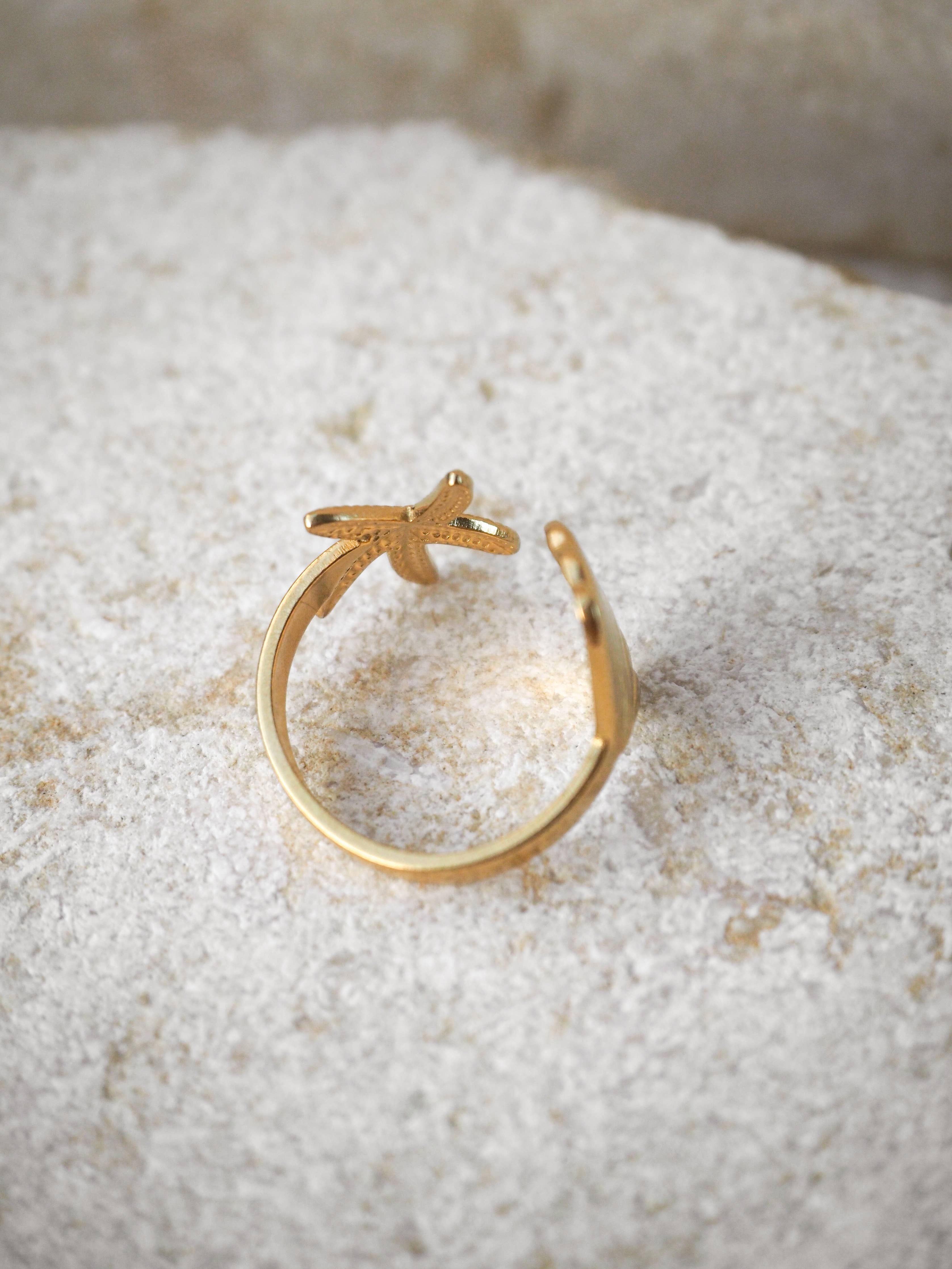 18K Gold Starfish Seashell Ring Adjustable: (Silver) Surgical Steel - Image 3