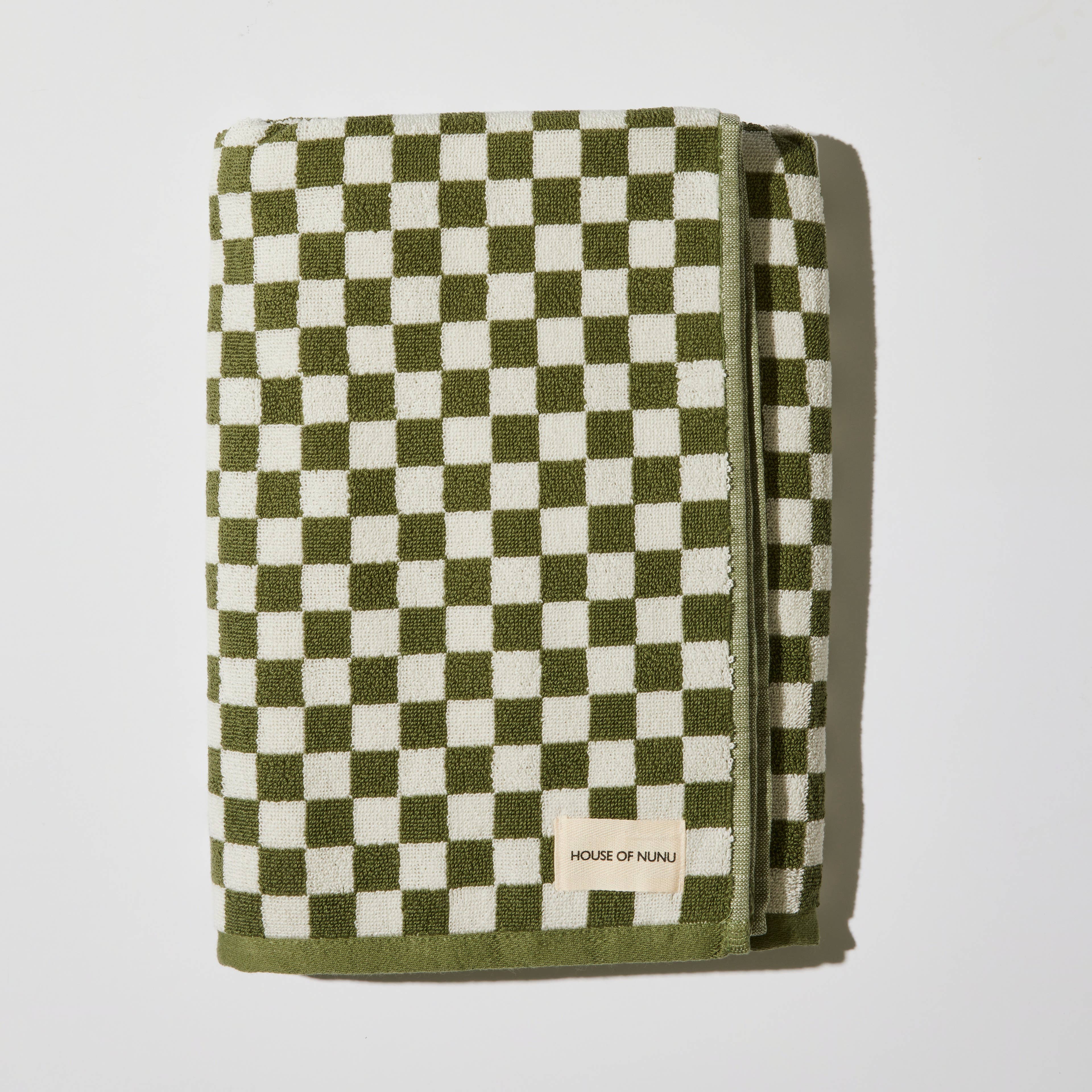 BATH TOWEL IN OLIVE GREEN CHECK - Image 2