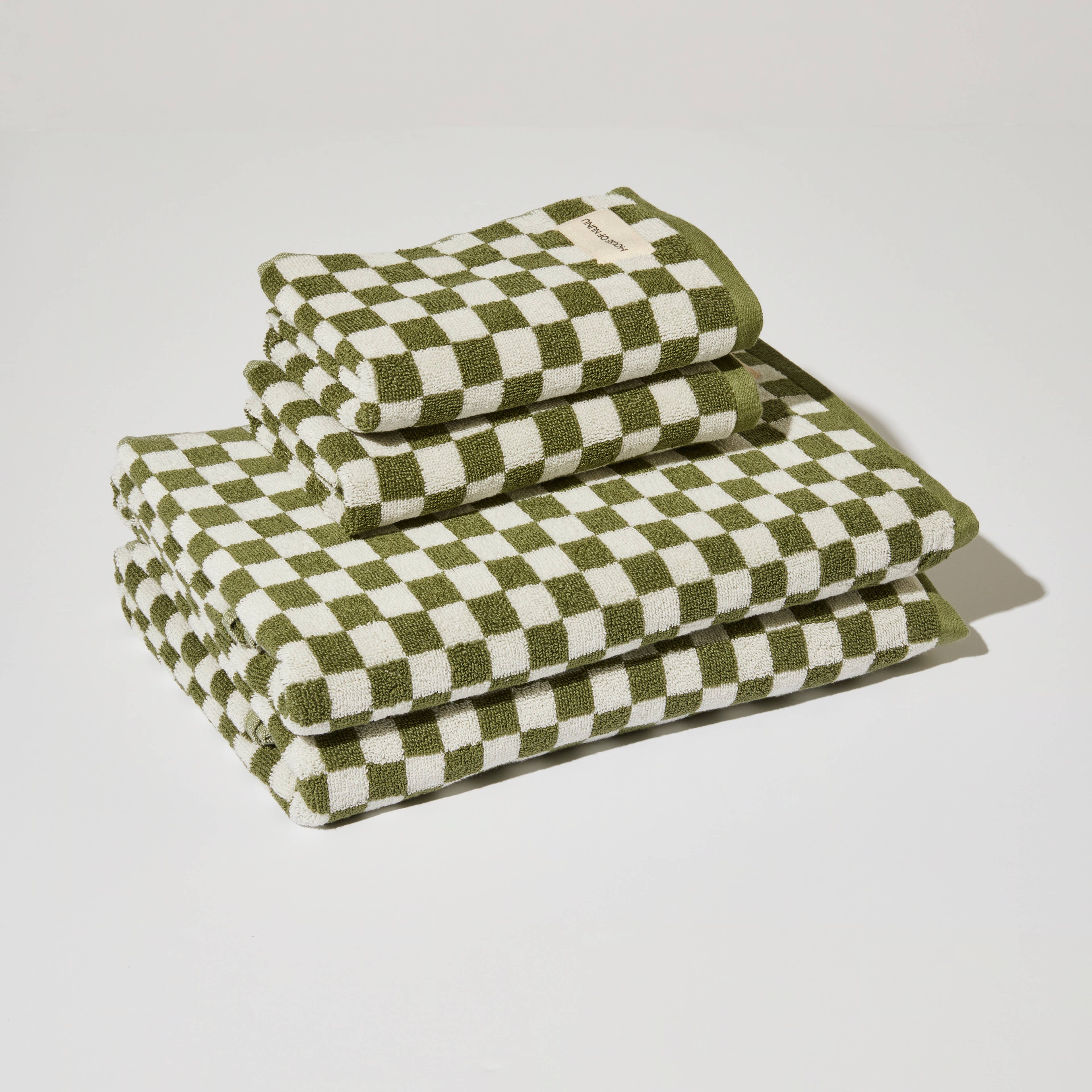 BATH TOWEL IN OLIVE GREEN CHECK - Image 5