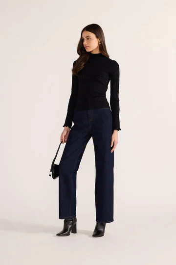 Bowie Pointelle Skivvy Top - Black - Image 4