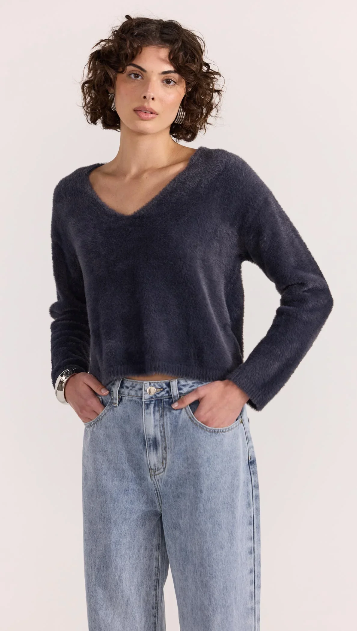 Ember Fluffy Knit Jumper - Slate