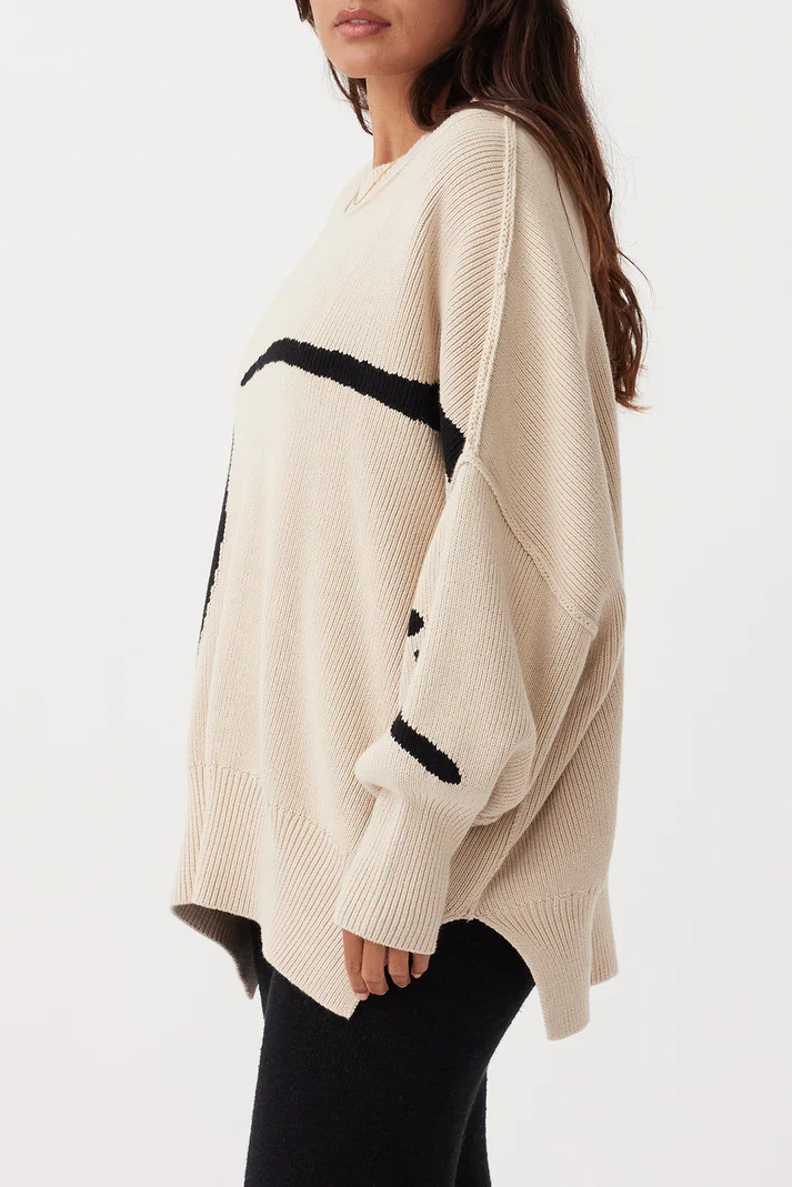 Hazel Organic Cotton Sweater - Sand & Black - Image 3