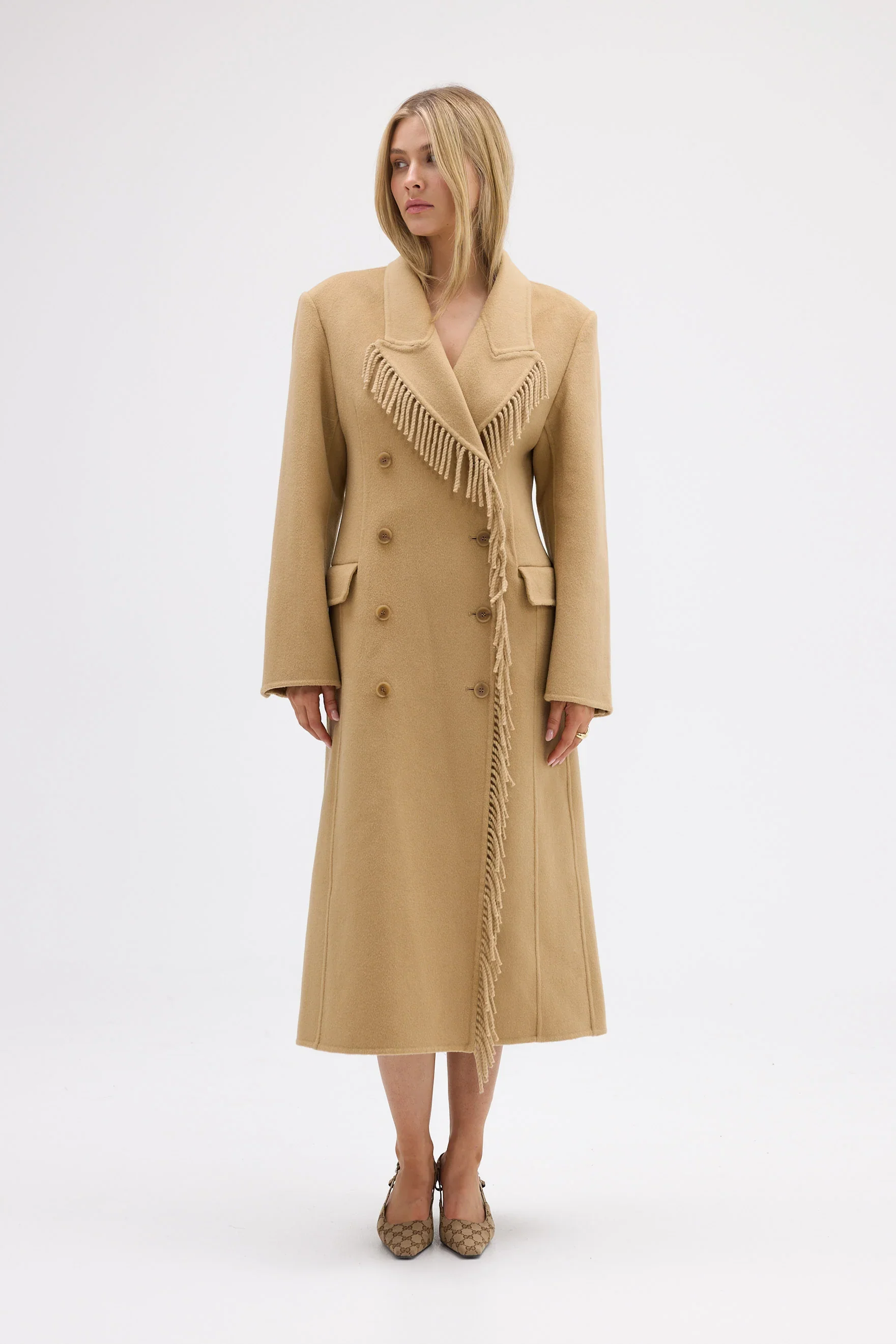 Kate Fringe Wool Coat - Walnut - Image 2