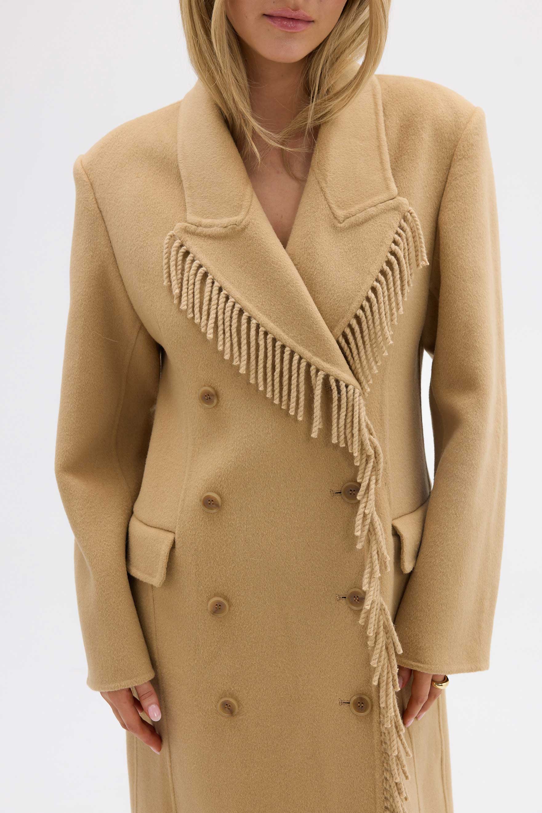 Kate Fringe Wool Coat - Walnut - Image 5