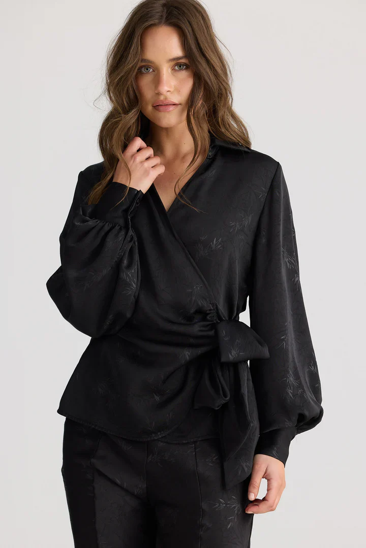 Kiva Wrap Shirt - Black Jacquard - Image 3