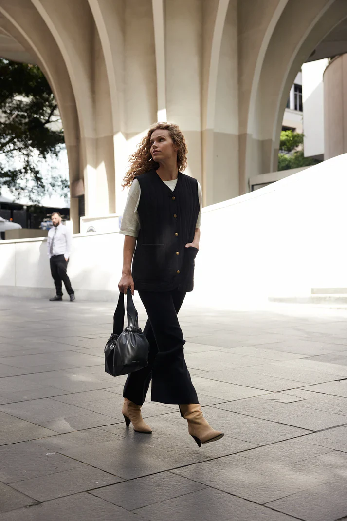 Mae Quilted Cotton Vest - Black - Image 2
