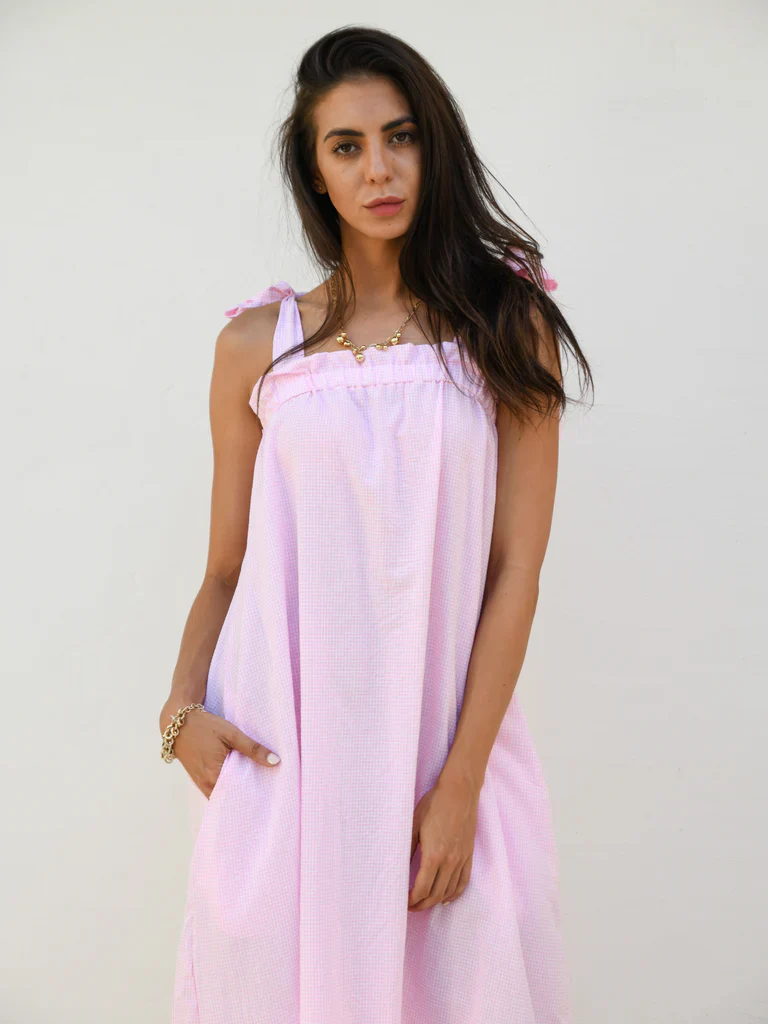 Nadia Gingham Maxi Dress- Pink - Image 5