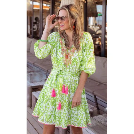 Place du Soleil - Vibrant Green Short Dress S24 129 - Image 2