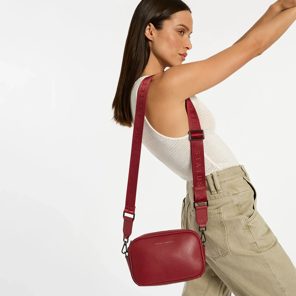 Plunder Leather Bag Webbed Strap - Rouge - Image 3