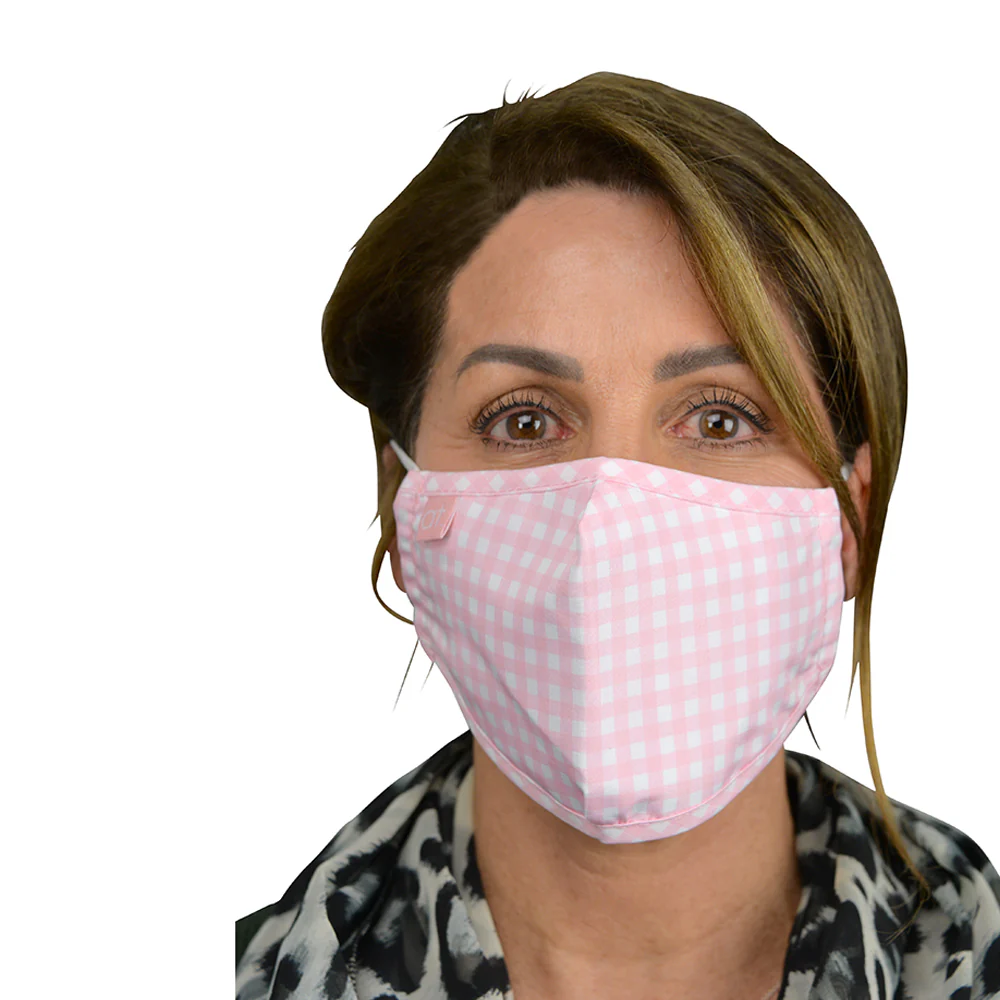 Small/Kids Face Mask - Shaped - Gingham Pink - Image 3