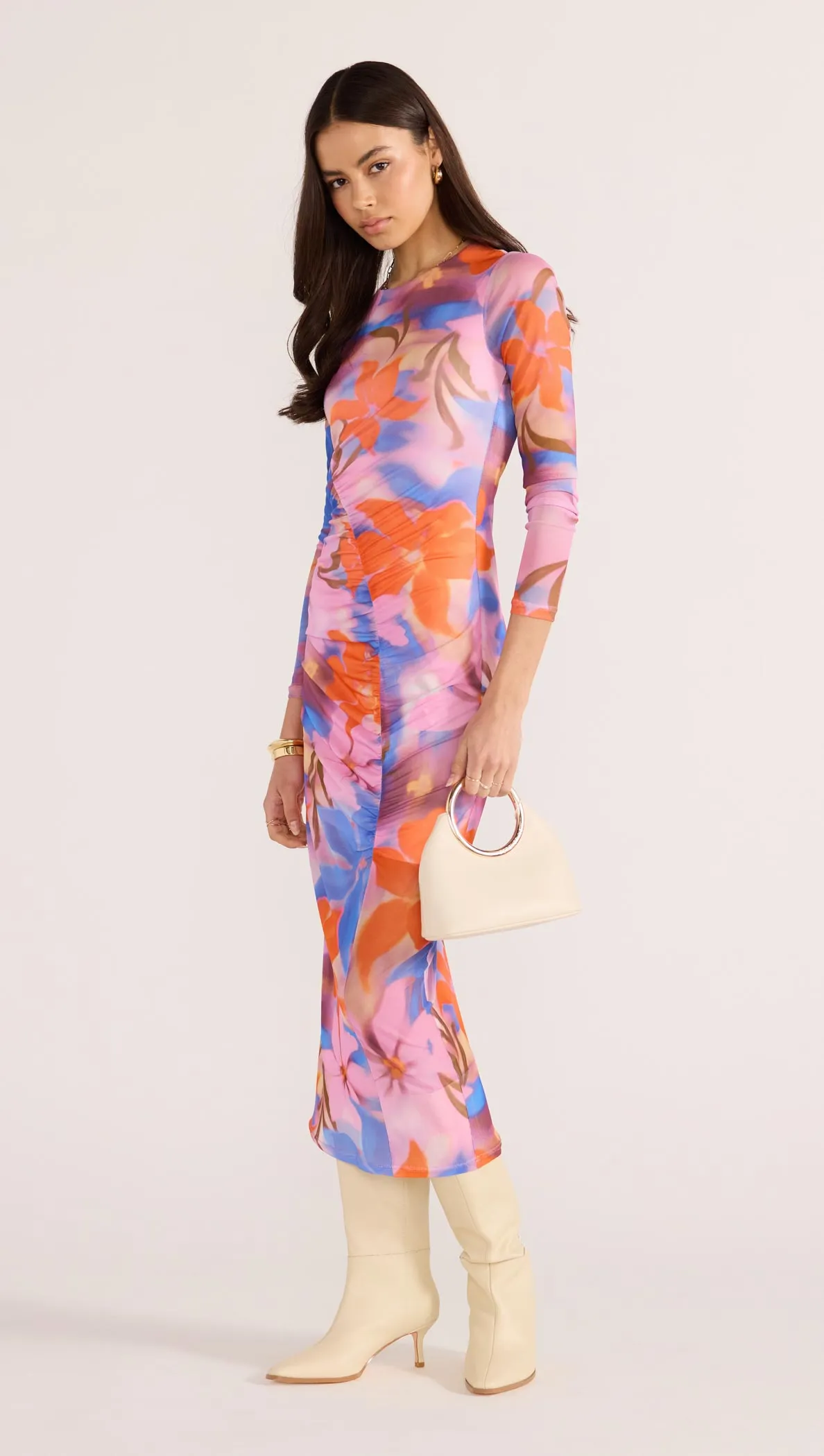 Sommer Ruched Mesh Midi Dress - Image 3