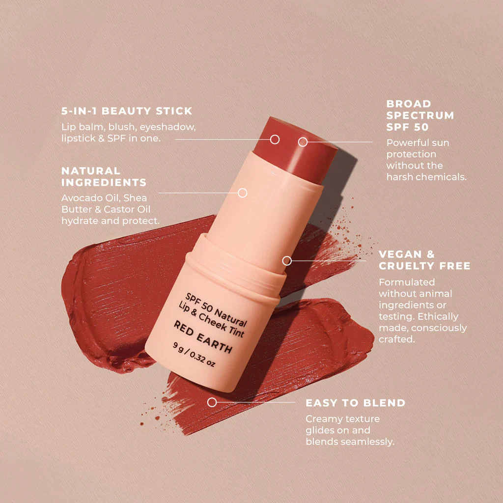 SPF 50 Natural Lip & Cheek Tint - Red Earth - Image 4