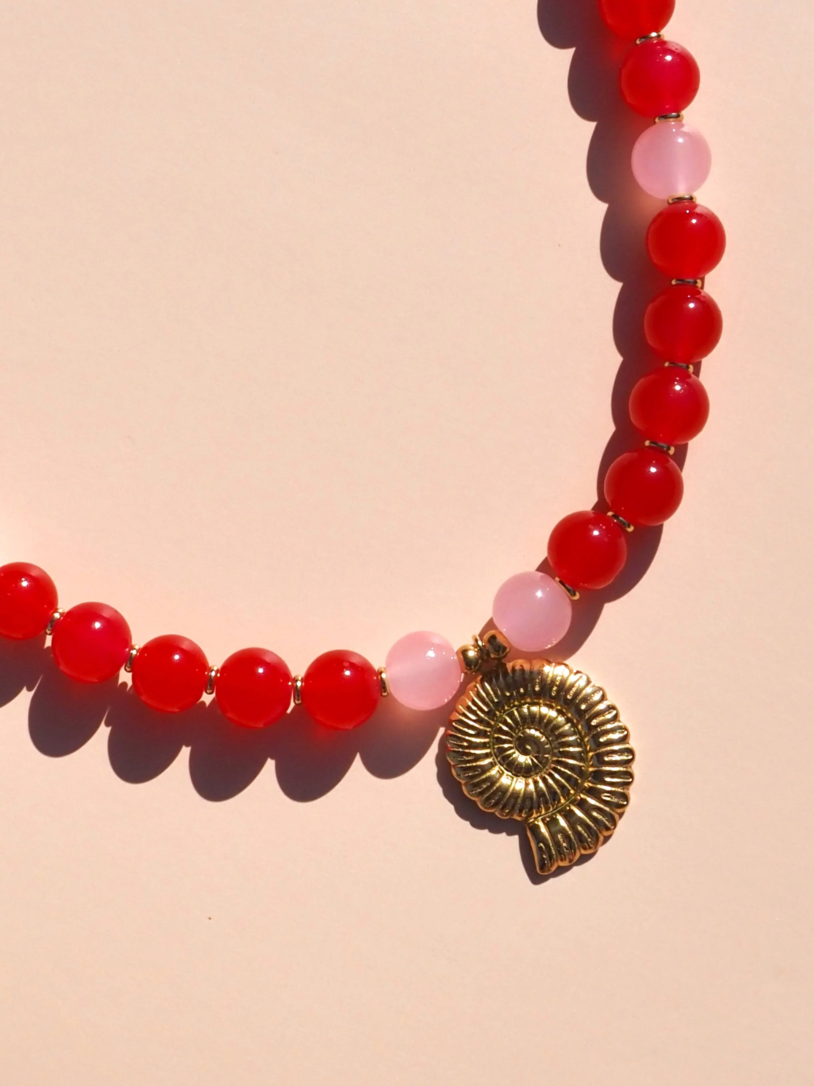 Spiral Shell Red & Pink Beaded Necklace : Silver / 16" - Image 3