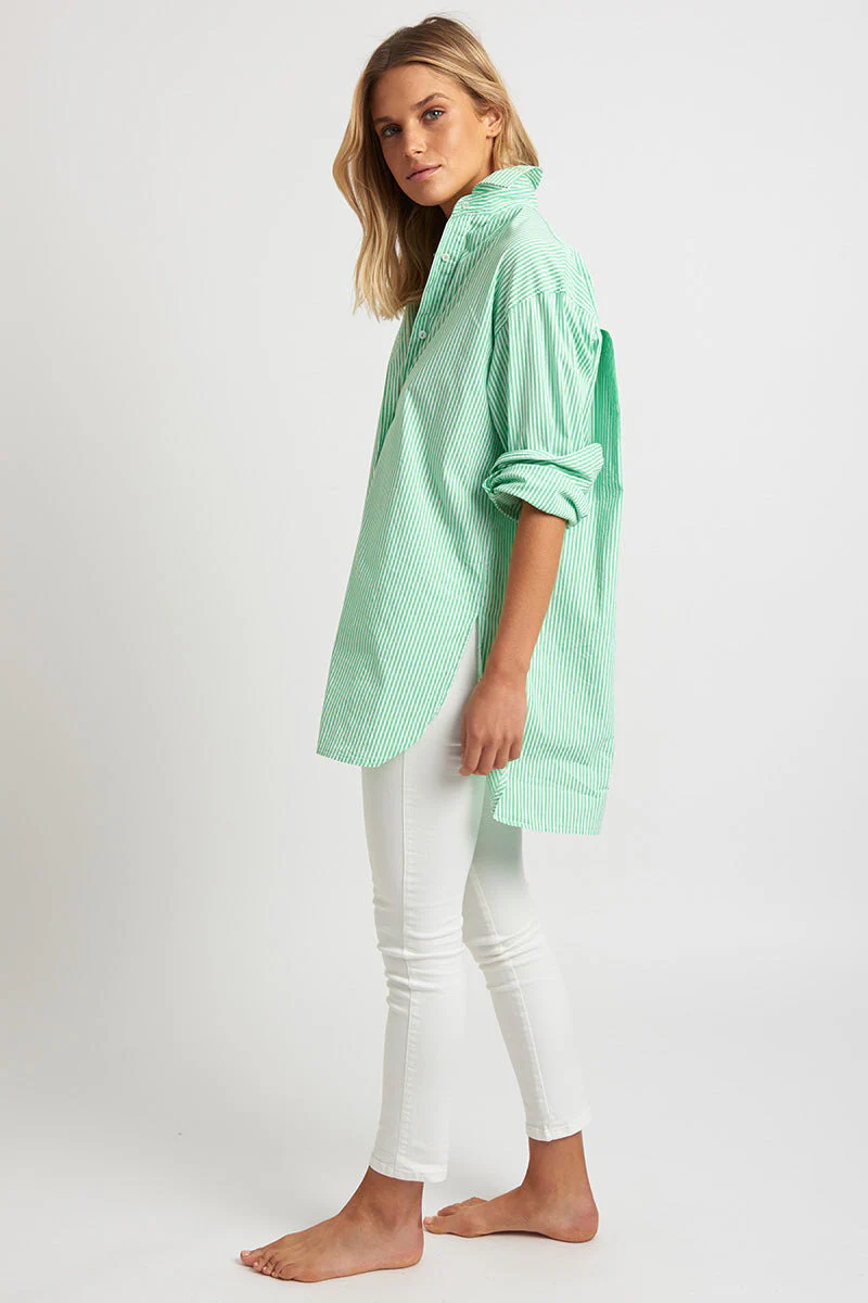 The Boyfriend Shirt - Green Stripe - Image 3